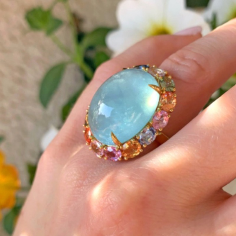 Exquisite Luxury Synthetic Oval Egg Shape Moonstone Ring
